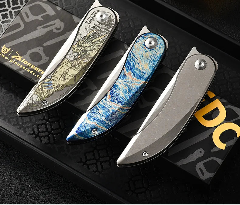 PioneerEDC Custom OEM Industrial Grade Gr5 Titanium EDC Folding Knife M390 Blade High Hardness Portable Tactical Camping Tool