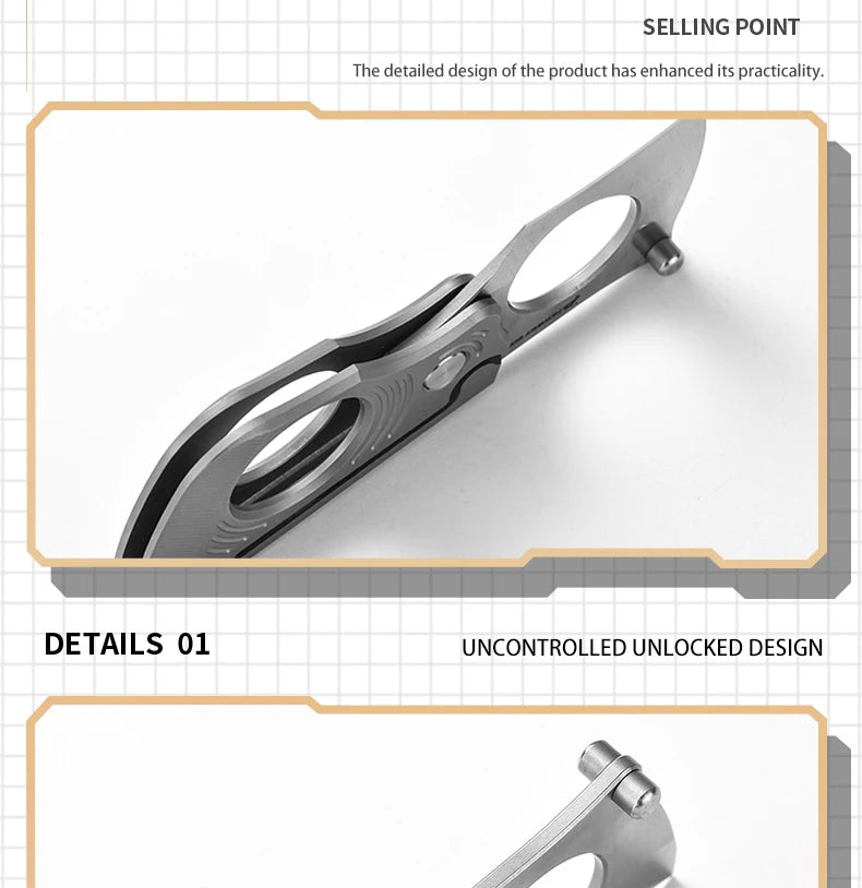 PioneerEDC Titanium Folding Knife 14c28n Steel Pocket Knife Outdoor Camping Portable Multifunctional EDC Tool Folding Box Cutter
