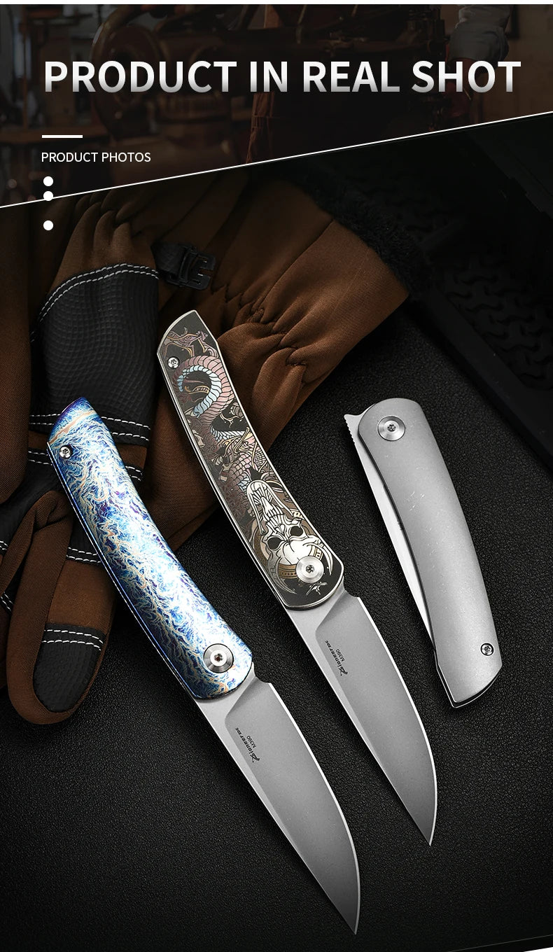 PioneerEDC Titanium Handle Knife M390 Blade Pocket Knife Folding Utility Camping Knife Portable Tactical Survival Outdoor Tool