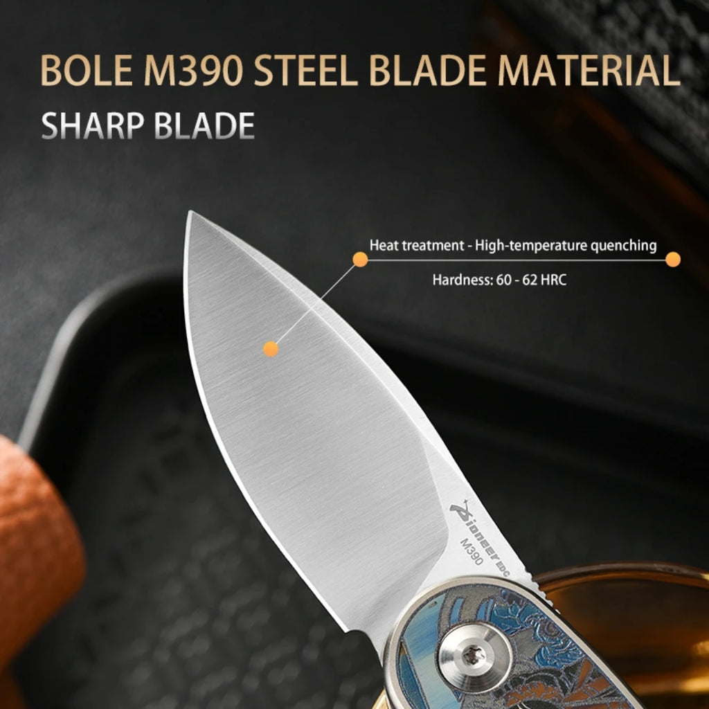 PioneerEDC Custom OEM M390 EDC Folding Knife with Gr5 Handle - Professional-Grade Mini Tool for Camping, Survival & OEM Projects