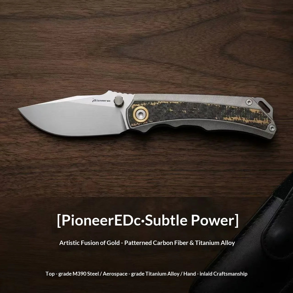PioneerEDC M390 Titanium Alloy Inlaid Carbon Fiber DIY Outdoor Portable Folding Knife Non-changeable Blade Camping Self-defense