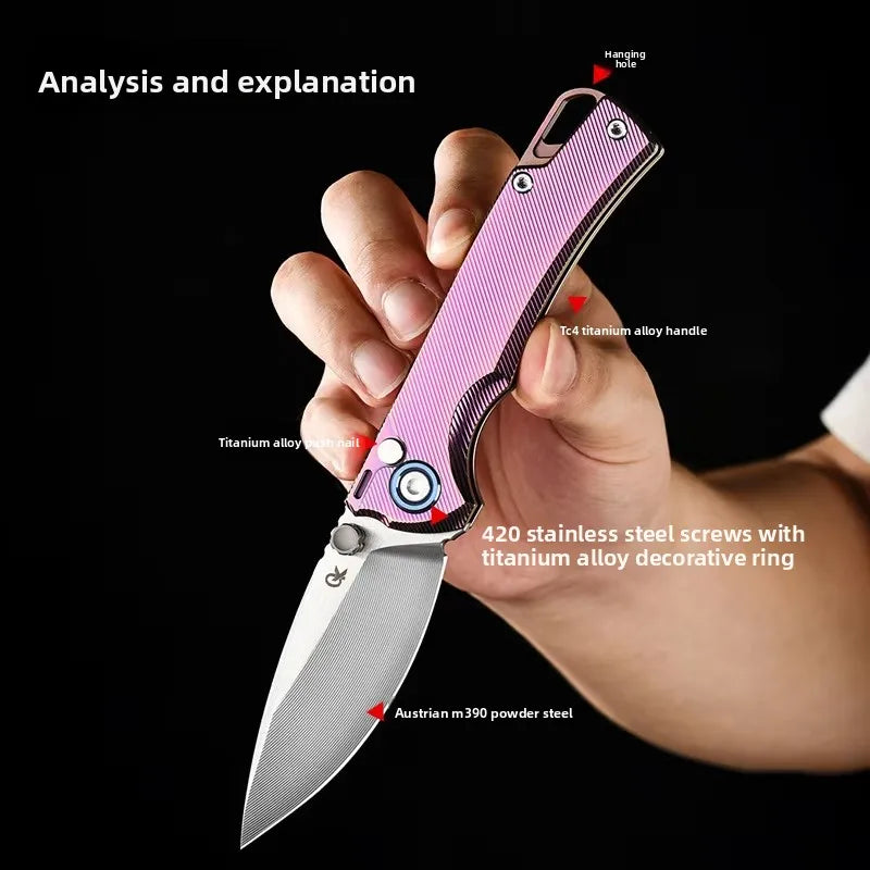 PioneerEDC Titanium Pocket Knife 9Cr Steel Blade Outdoor Folding Knife Titanium EDC Knife EDC Tool for Self Defense