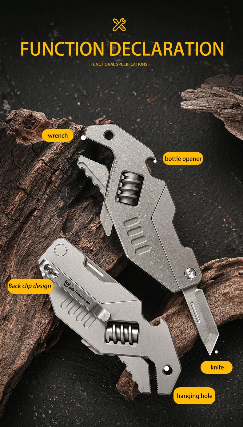 PioneerEDC Mini Adjustable Wrench & M390 Titanium Folding Knife - Heavy Duty 2-in-1 Multifunction EDC Tool for Outdoor