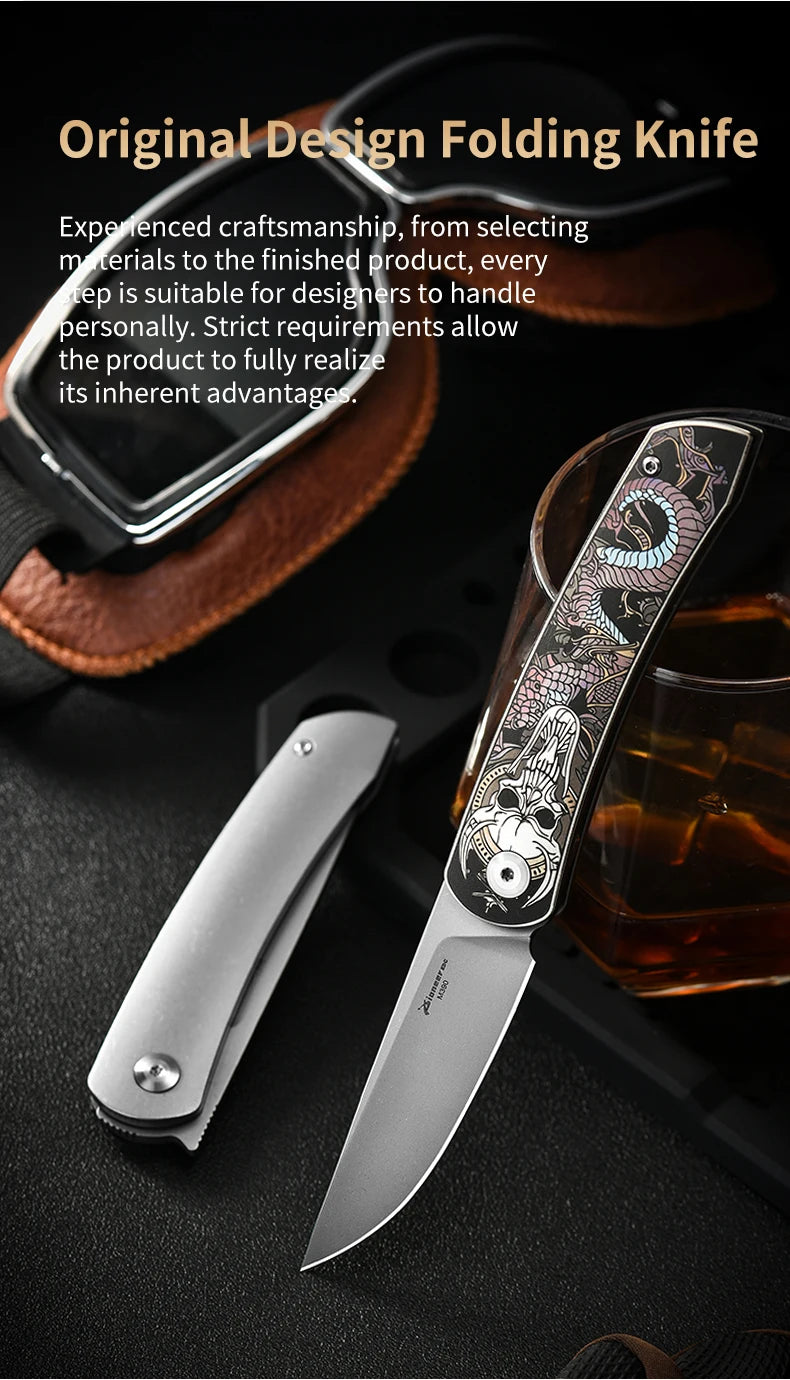 PioneerEDC Titanium Handle Knife M390 Blade Pocket Knife Folding Utility Camping Knife Portable Tactical Survival Outdoor Tool