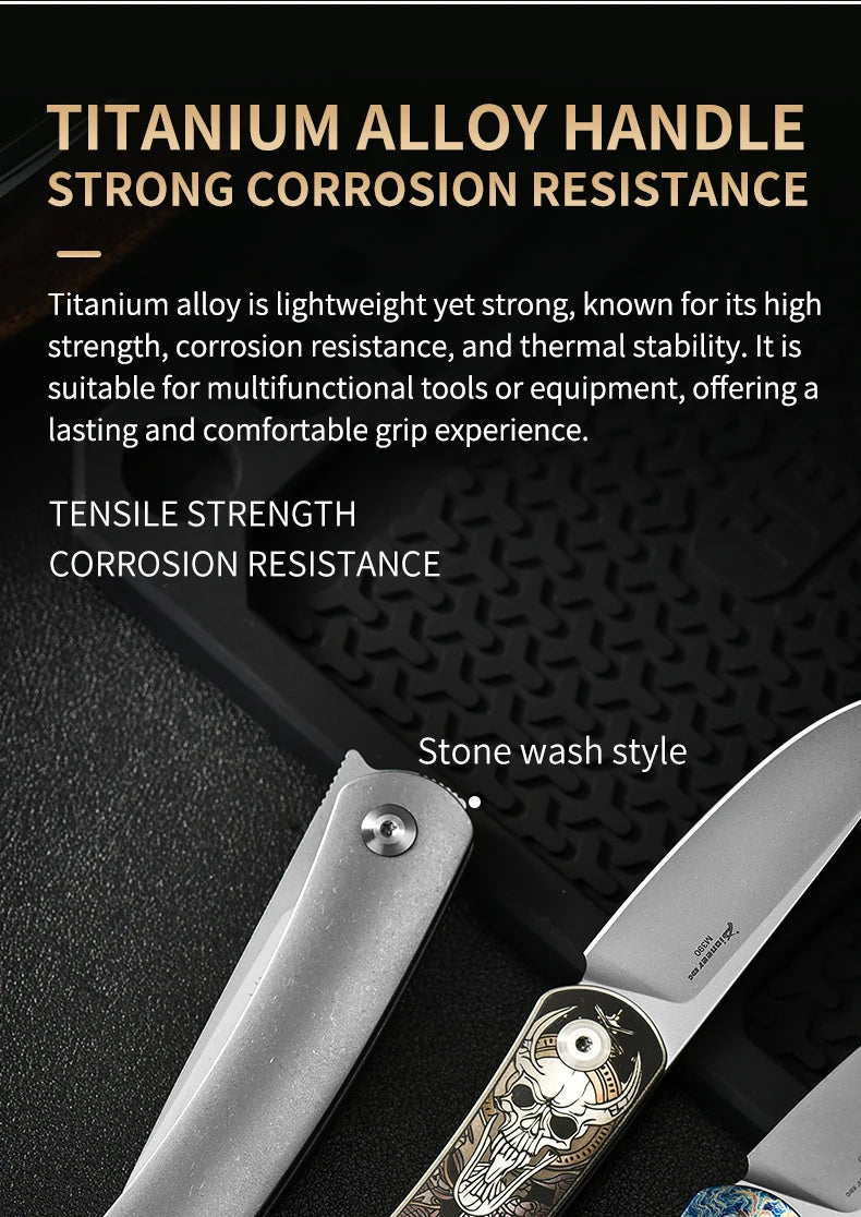 PioneerEDC Titanium Handle Knife M390 Blade Pocket Knife Folding Utility Camping Knife Portable Tactical Survival Outdoor Tool