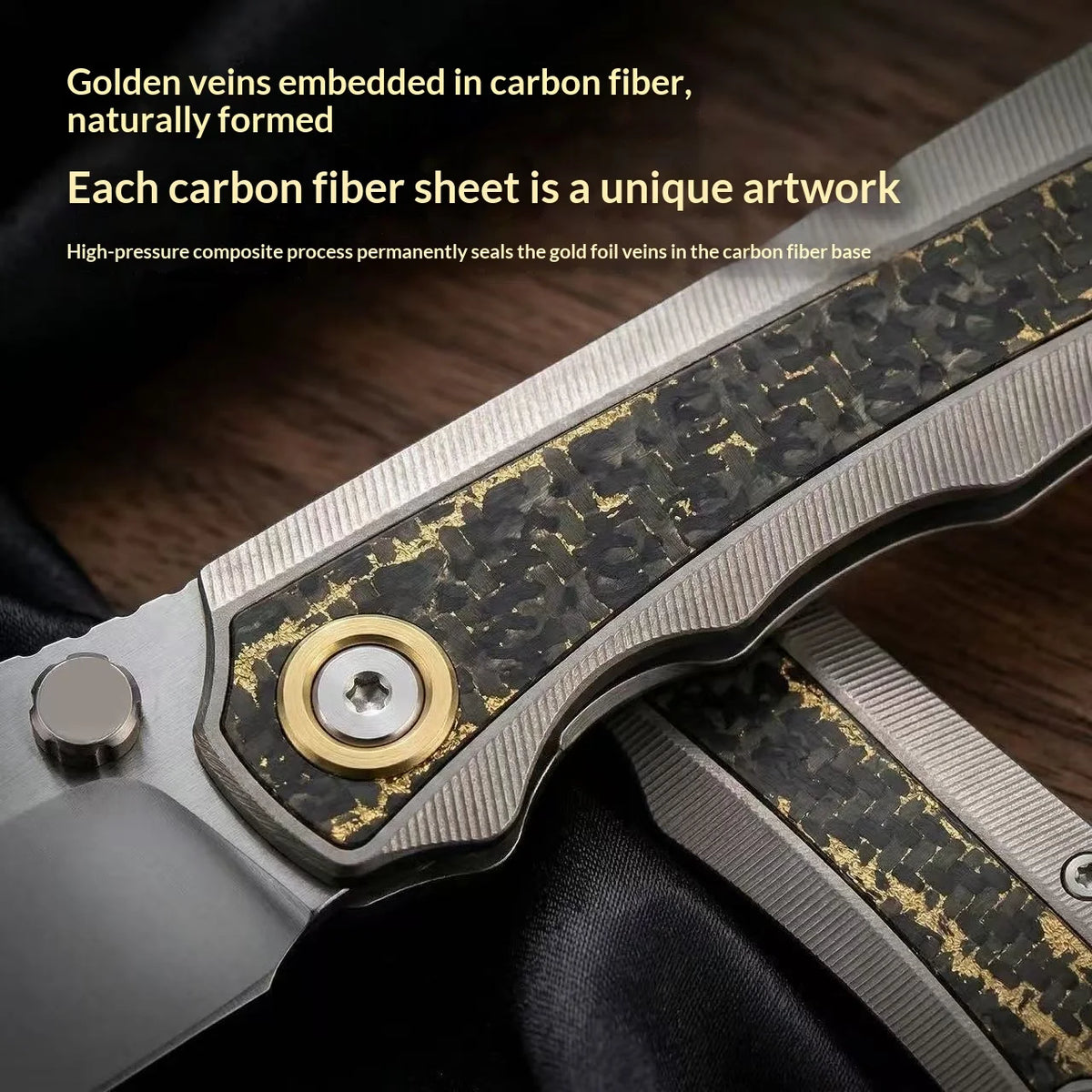 PioneerEDC M390 Titanium Alloy Inlaid Carbon Fiber DIY Outdoor Portable Folding Knife Non-changeable Blade Camping Self-defense