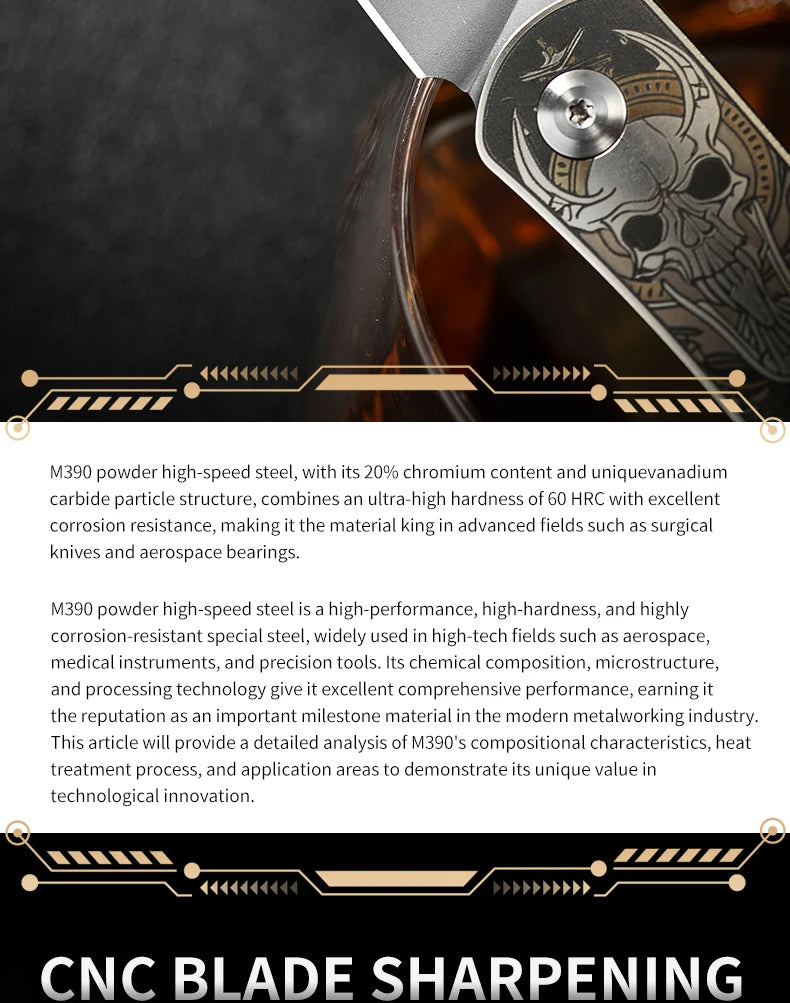 PioneerEDC Titanium Handle Knife M390 Blade Pocket Knife Folding Utility Camping Knife Portable Tactical Survival Outdoor Tool
