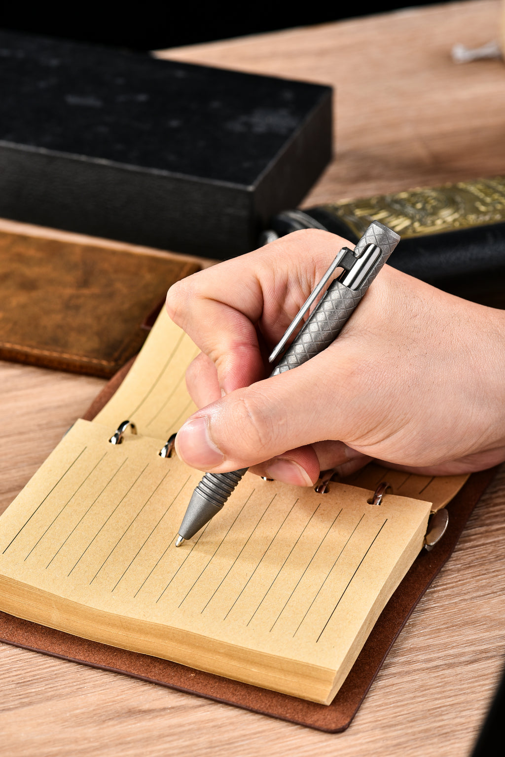 PioneerEDC Titanium Alloy Multi-Functional Self Defense Tactical Pen Bulk Hollow Light Pull Bolt Type Writing Pen Camping Hiking