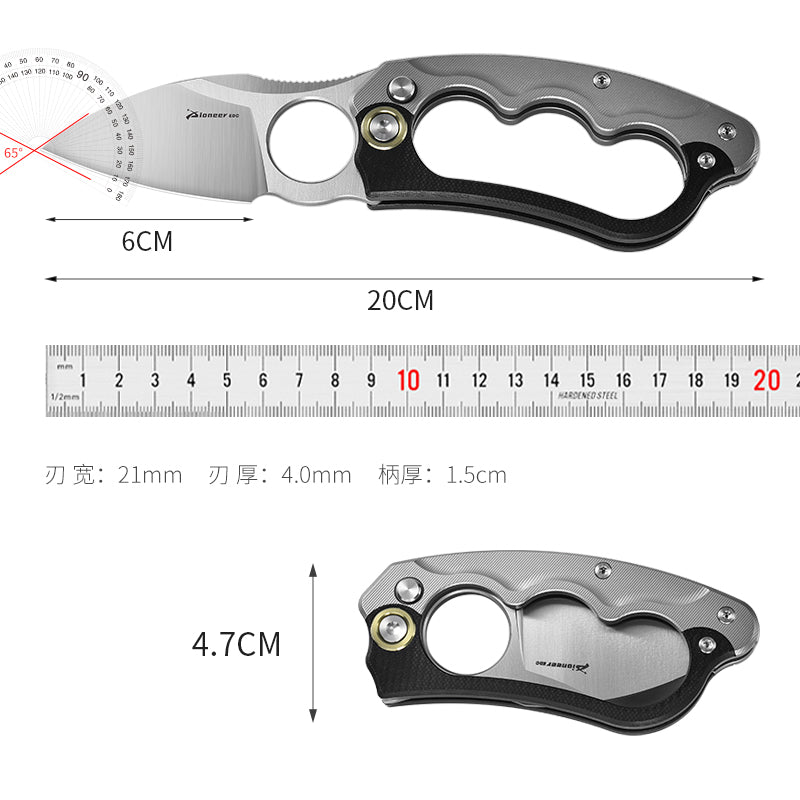 PioneerEDC Original Design Titanium Folding Knife Handmade Engraving Handle Titanium Edc Pocket Knife for Self Defense