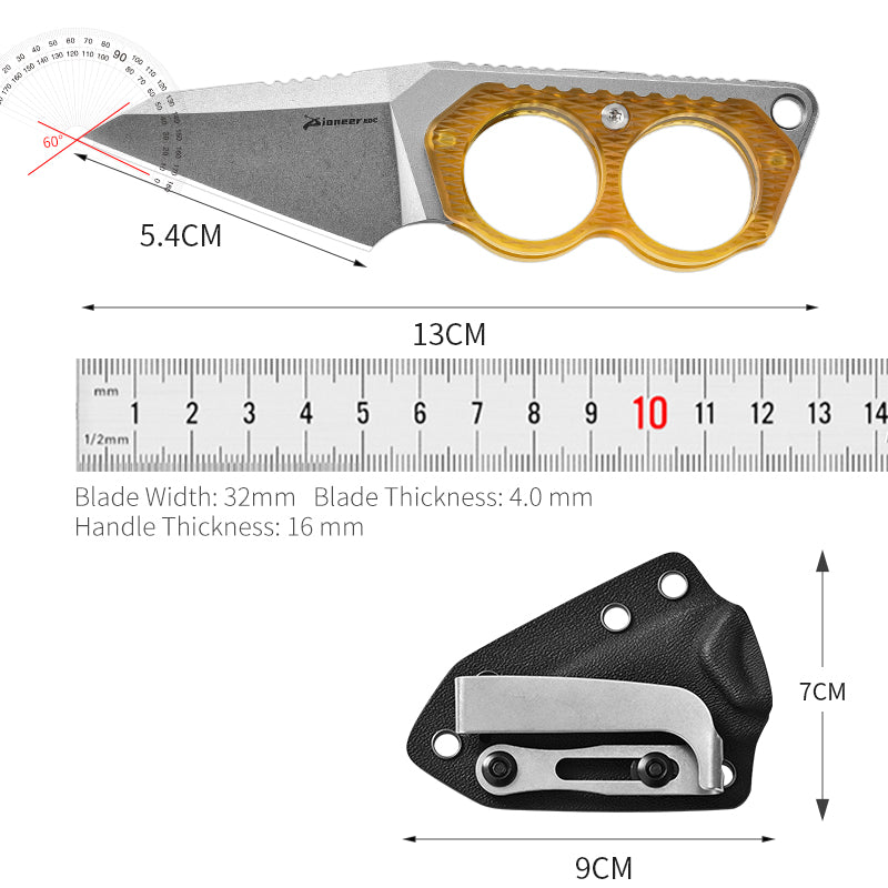PioneerEDC PEI Handle Ringed Knife Fixed Blade D2 Tactical Edc Knife with Sheath for Hiking Outdoor Hunting Survival Camping No reviews yet
