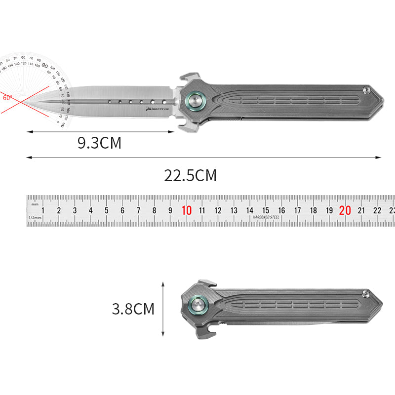 PioneerEDC Tactical Titanium Folding Knife-D2 Steel Blade Stone Wash EDC Pocket Knife 3-Year Warranty