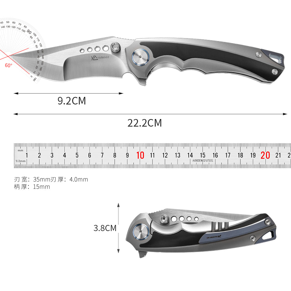 PioneerEDC Titanium Folding Knife Handmade Framelock Titanium Handle Knife Elmax Flipper Knife Titanium with Zirconium Patch
