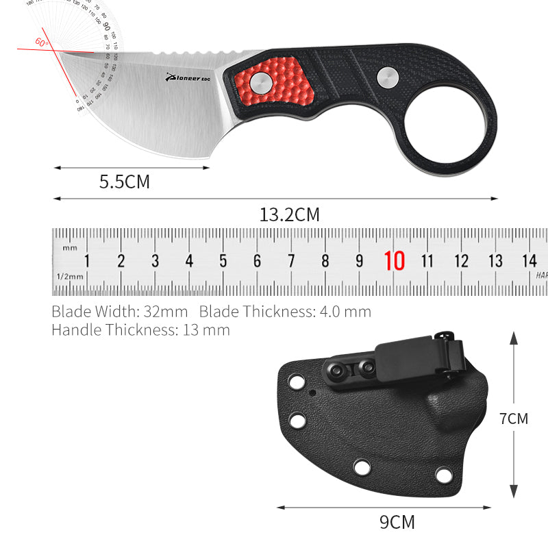 PioneerEDC Ringed Small Pocket Knife Fixed Blade Custom logo Knife 14C28N Steel Blade G10 Handle Self Defense Fixe Blade Knife